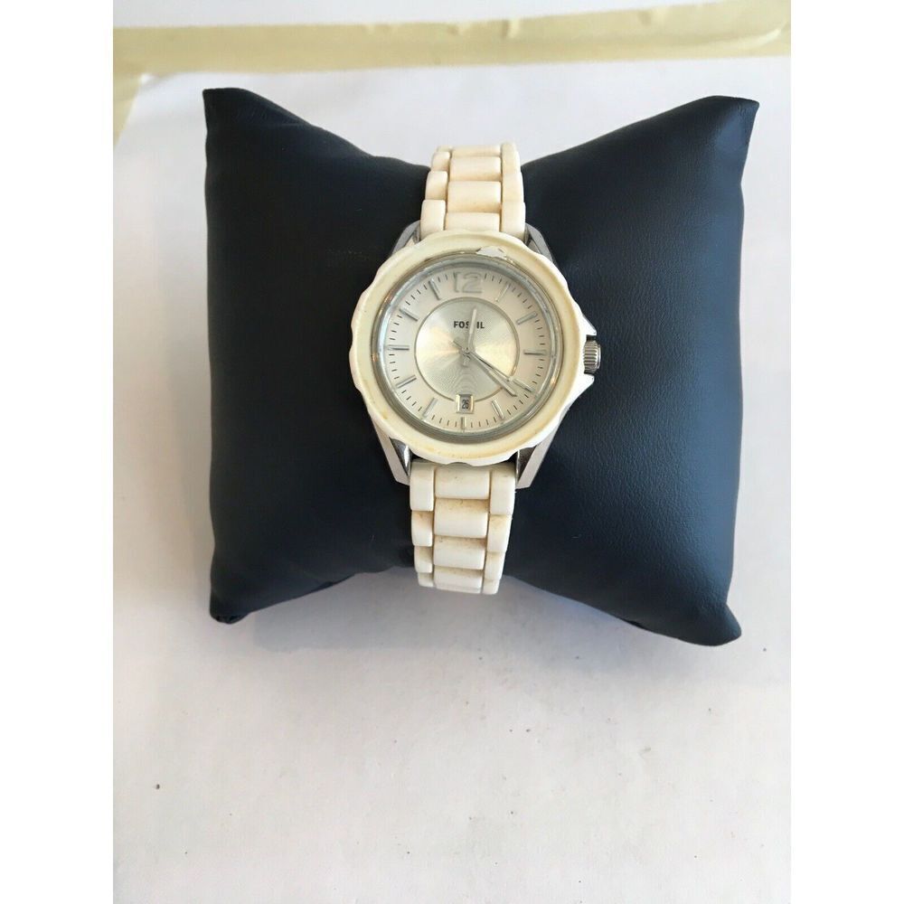 Fossil ES2932 Women's Watch Rubber Quartz White Dial Mineral Crystal Analog O29